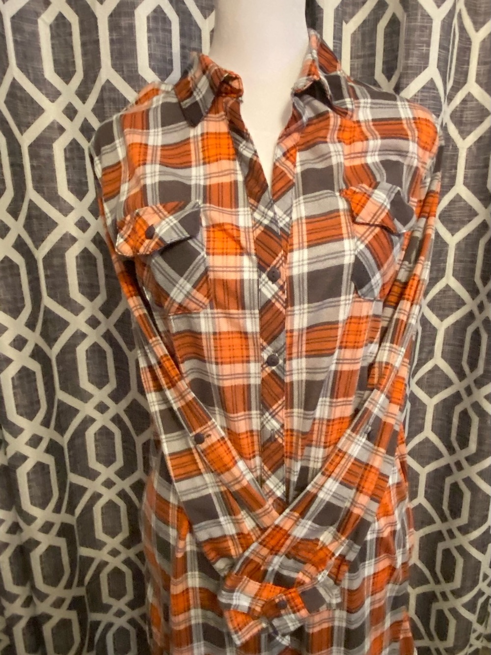 White Mark Orange and Brown Plaid Button-Down Shirt